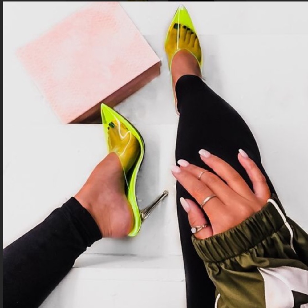 Cape Robbin Cinderella neon lime perspex mule